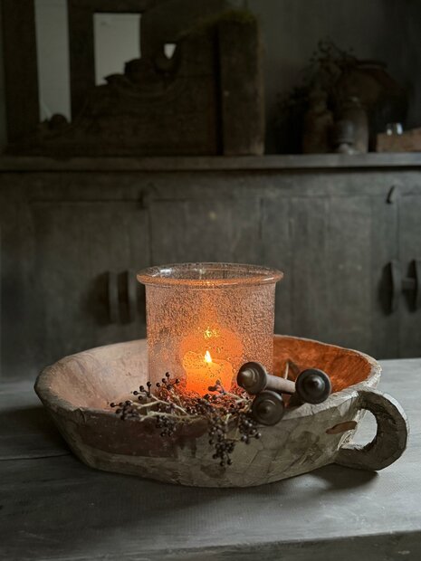 Grote houten rond schaal met handvat L Aura Peeperkorn B